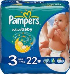 Подгузники, Pampers (Памперс) 4-9 кг №22 Актив беби-драй миди